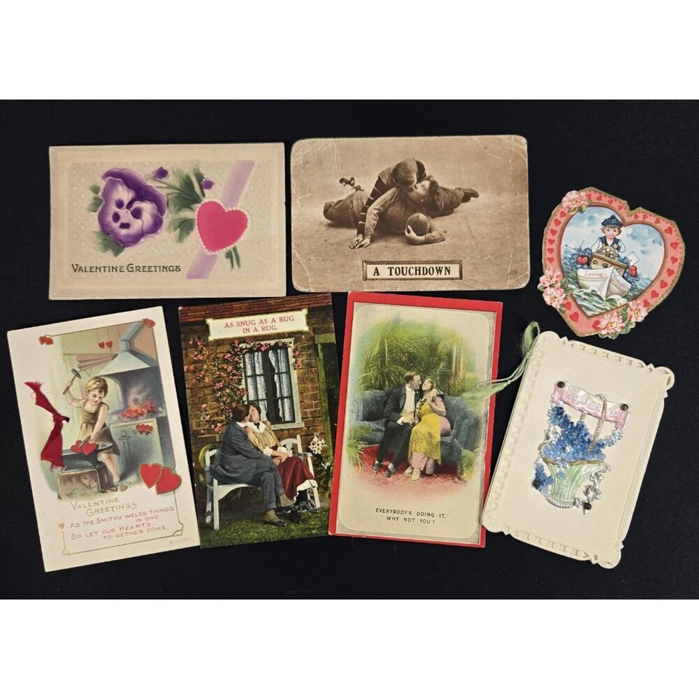 Antique Valentines Day Lovers Ephemera Lot Postcards Valentines Some Used